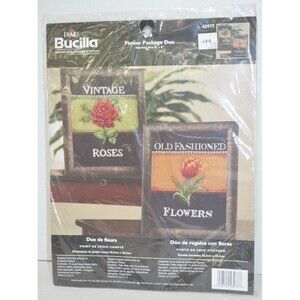 Bucilla Plaid Counted Cross Stitch Kit Flower Package Duo Rose Tulip NEW